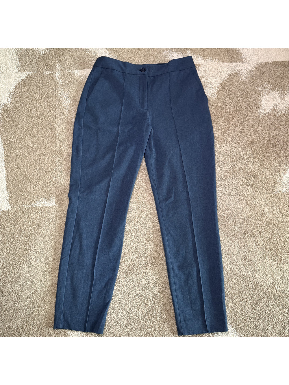 Express Ankle Pants Womens Navy Blue Pintuck High Rise Tapered Trouser Crop Work